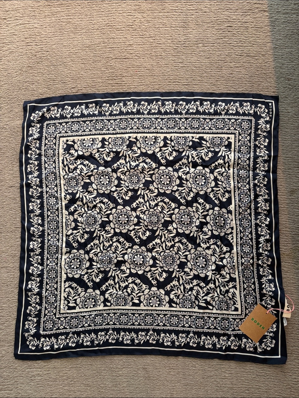 Boden Navy and White Silk Bandana Scarf
